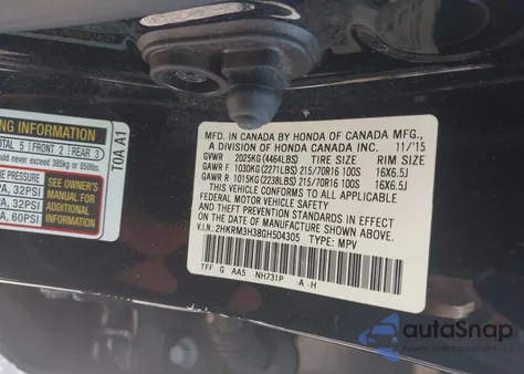 2016 Honda Cr-V Lx z USA, uszkodzony, nr VIN 2HKRM3H38GH504305